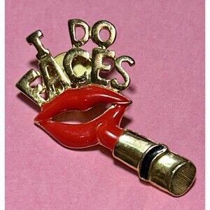 I Do Faces Makeup Artist Cosmetologist Gold Tone& Red Lapel Pin